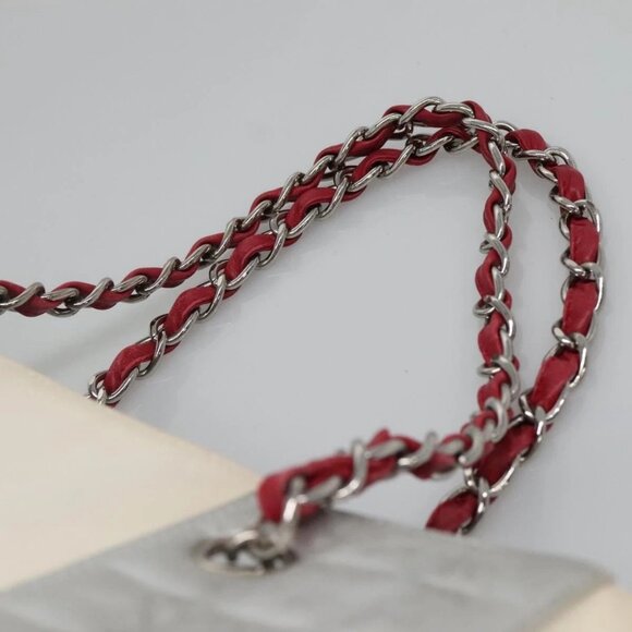 CHANEL Choco Bar COCO Mark Chain Hand Bag Canvas Beige Silver CC Auth BA4601 - Picture 9 of 16